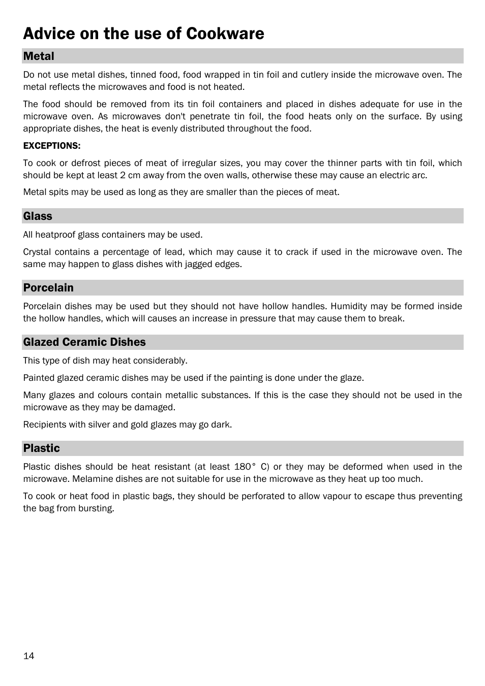 Advice on the use of cookware | Smeg FME20EX3 User Manual | Page 15 / 22