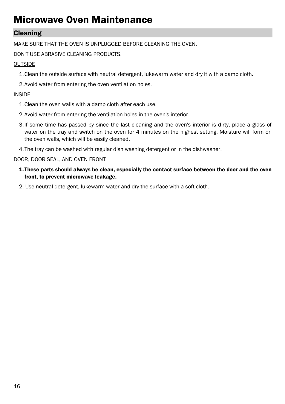 Microwave oven maintenance, Cleaning | Smeg FME20EX3 User Manual | Page 17 / 22