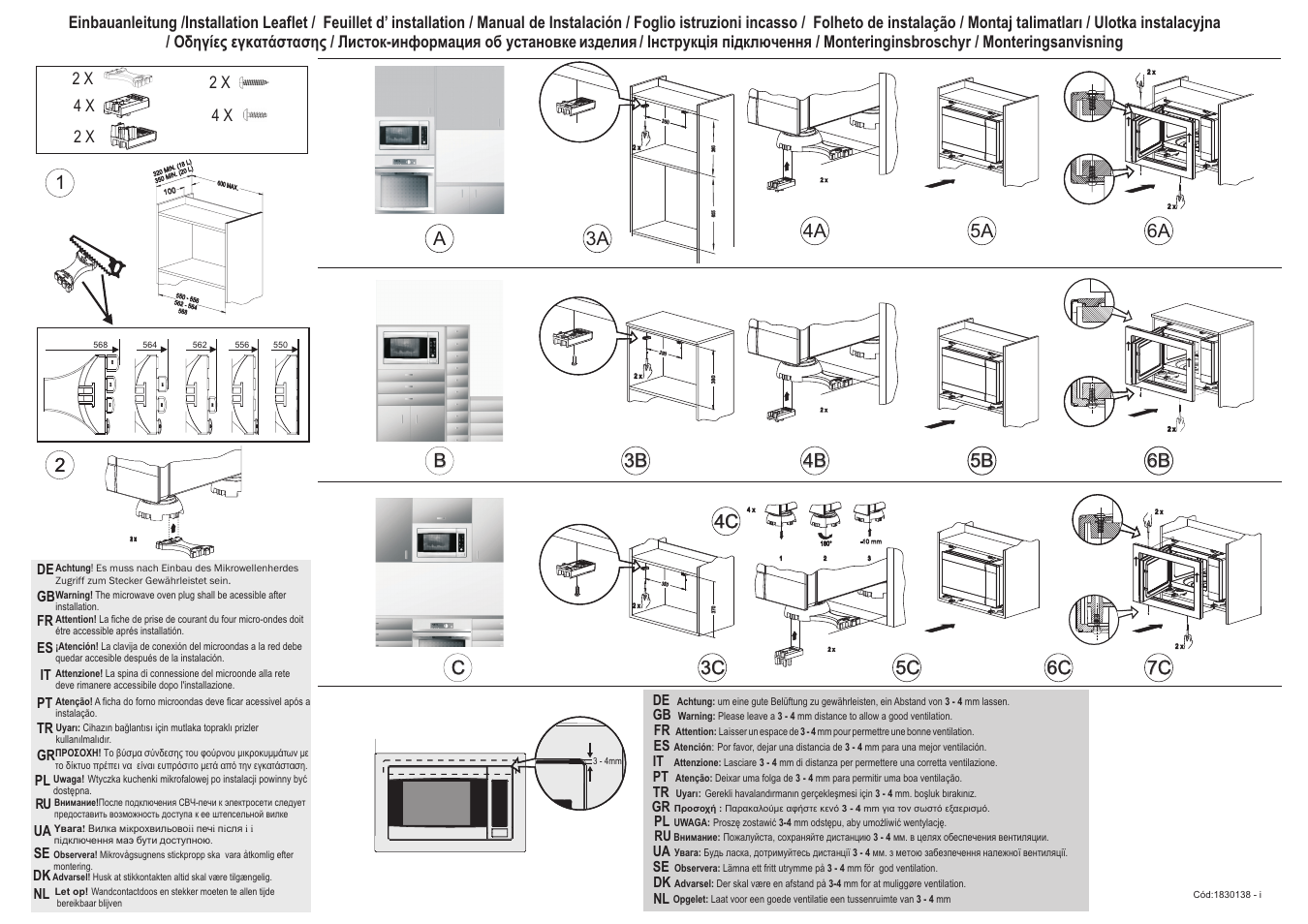 A4a 6a 5a b, 3b 4b 6b 5b, 2 x 4 x 4 x 2 x | Pl it, Ua dk, Nl fr, Gb pt, Tr pl | Smeg FME20EX3 User Manual | Page 22 / 22