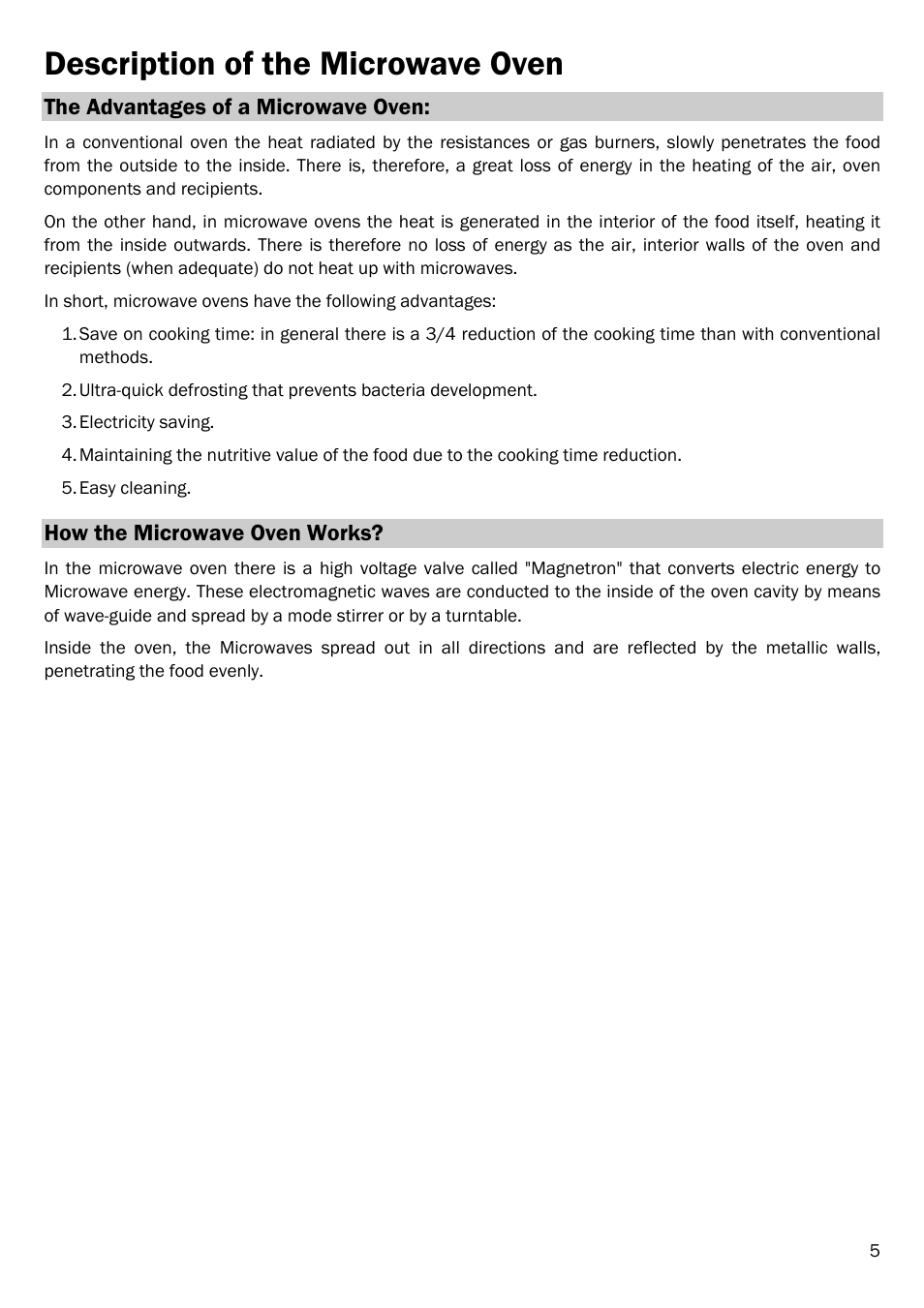 Description of the microwave oven | Smeg FME20EX3 User Manual | Page 6 / 22