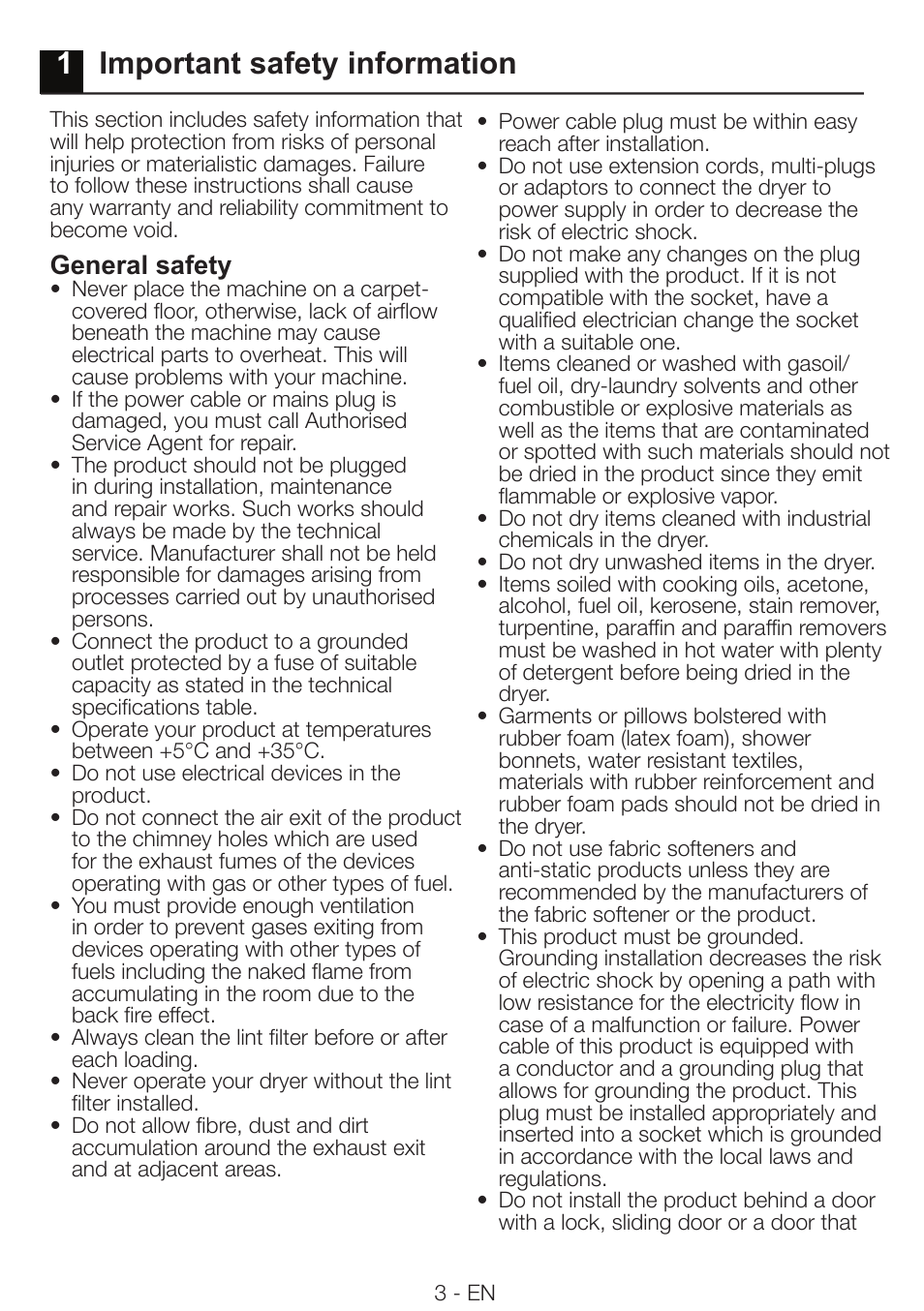 1important safety information, General safety | Smeg AS 73 CS User Manual | Page 3 / 20