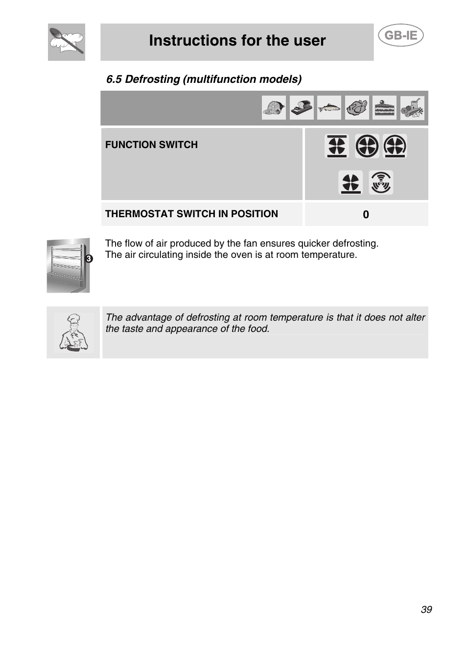 5 defrosting (multifunction models), Instructions for the user | Smeg S20XMFR User Manual | Page 15 / 22