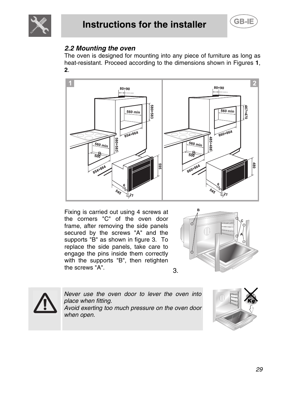 2 mounting the oven, Instructions for the installer | Smeg S20XMFR User Manual | Page 5 / 22