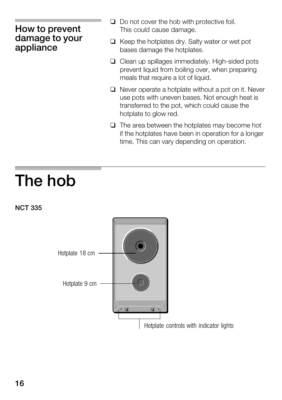 The hob, How to prevent damage to your appliance | Smeg NCT 335 E User Manual | Page 7 / 11