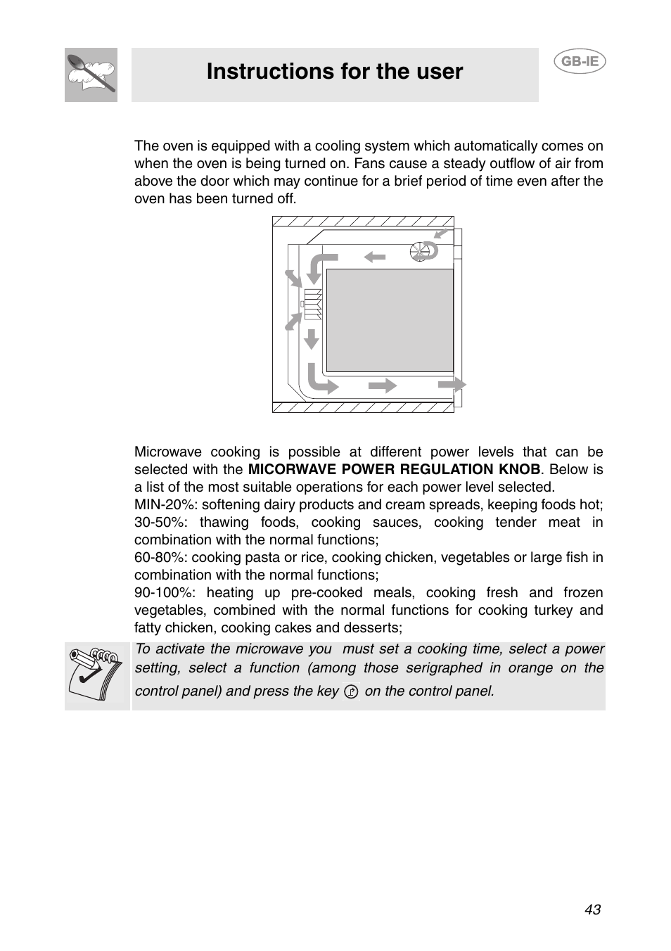 2 cooling system, 3 microwave cooking, Instructions for the user | Smeg S200EB/1 User Manual | Page 10 / 31