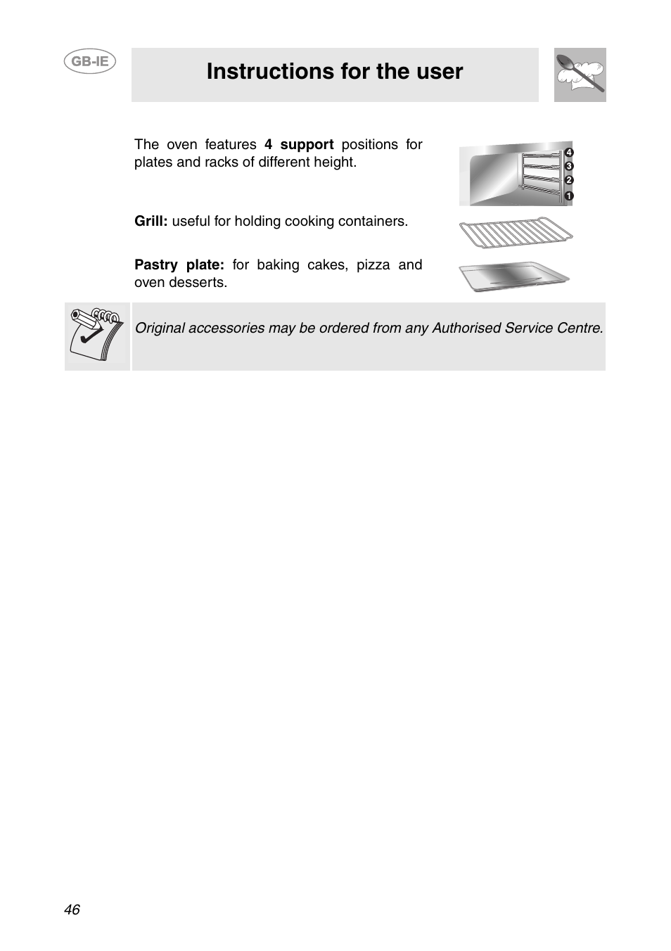 Available accessories, Instructions for the user | Smeg S200EB/1 User Manual | Page 13 / 31