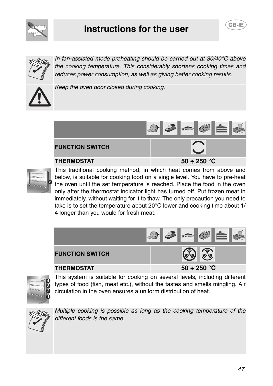 Cooking hints without microwave, 1 traditional cooking, 2 hot-air cooking | Instructions for the user | Smeg S200EB/1 User Manual | Page 14 / 31