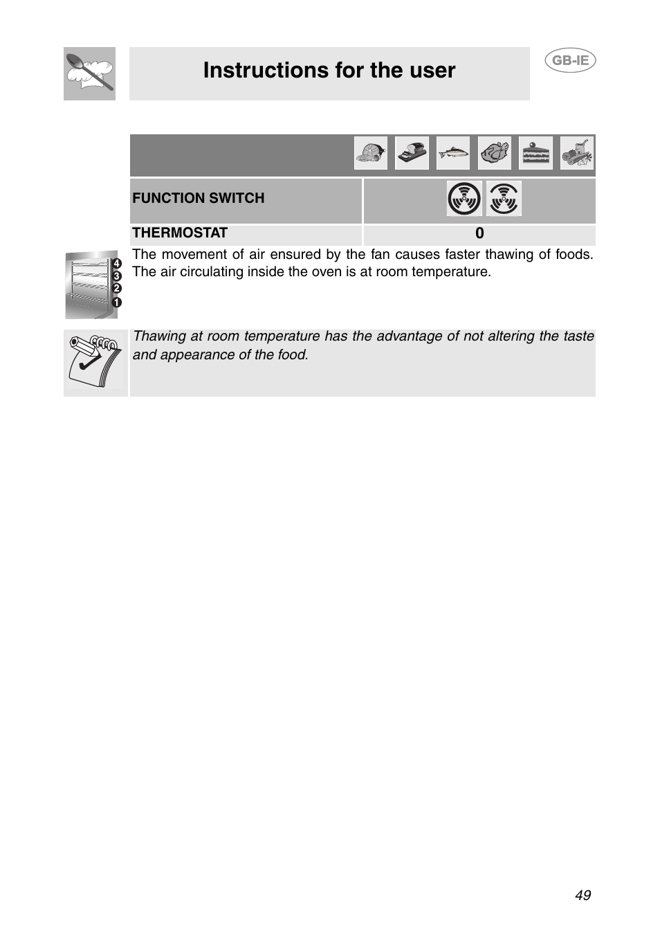 5 thawing, Instructions for the user | Smeg S200EB/1 User Manual | Page 16 / 31