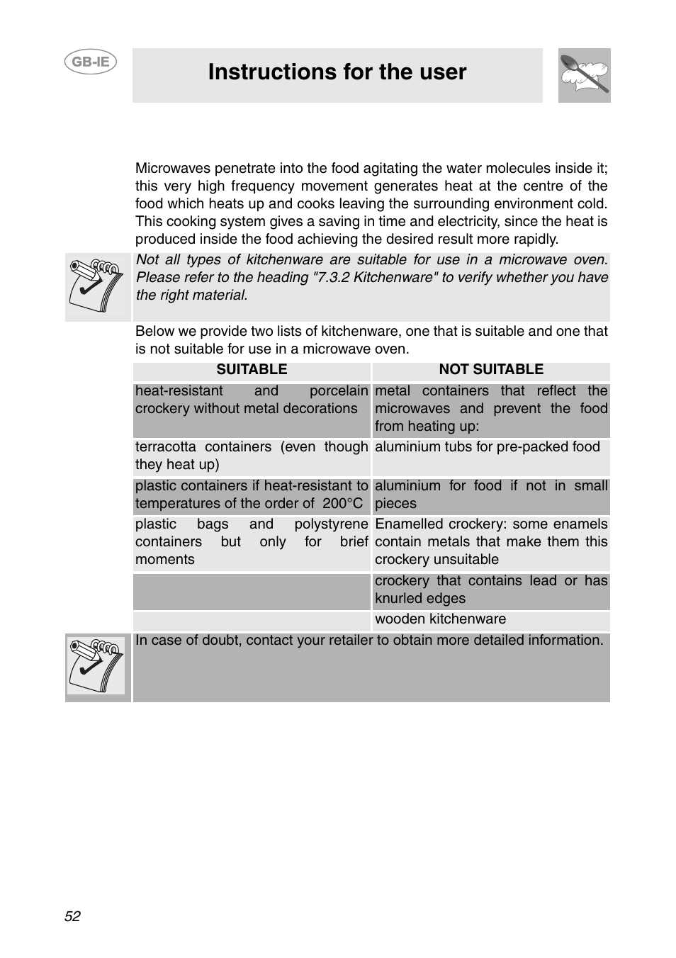 Cooking hints for the microwave, 1 general information about microwaves, Instructions for the user | Smeg S200EB/1 User Manual | Page 19 / 31