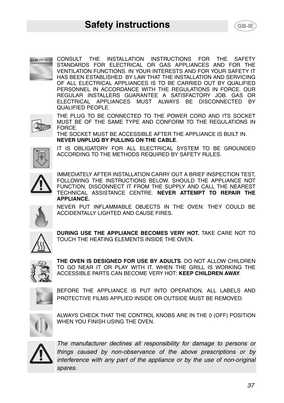 Safety instructions | Smeg S200EB/1 User Manual | Page 4 / 31