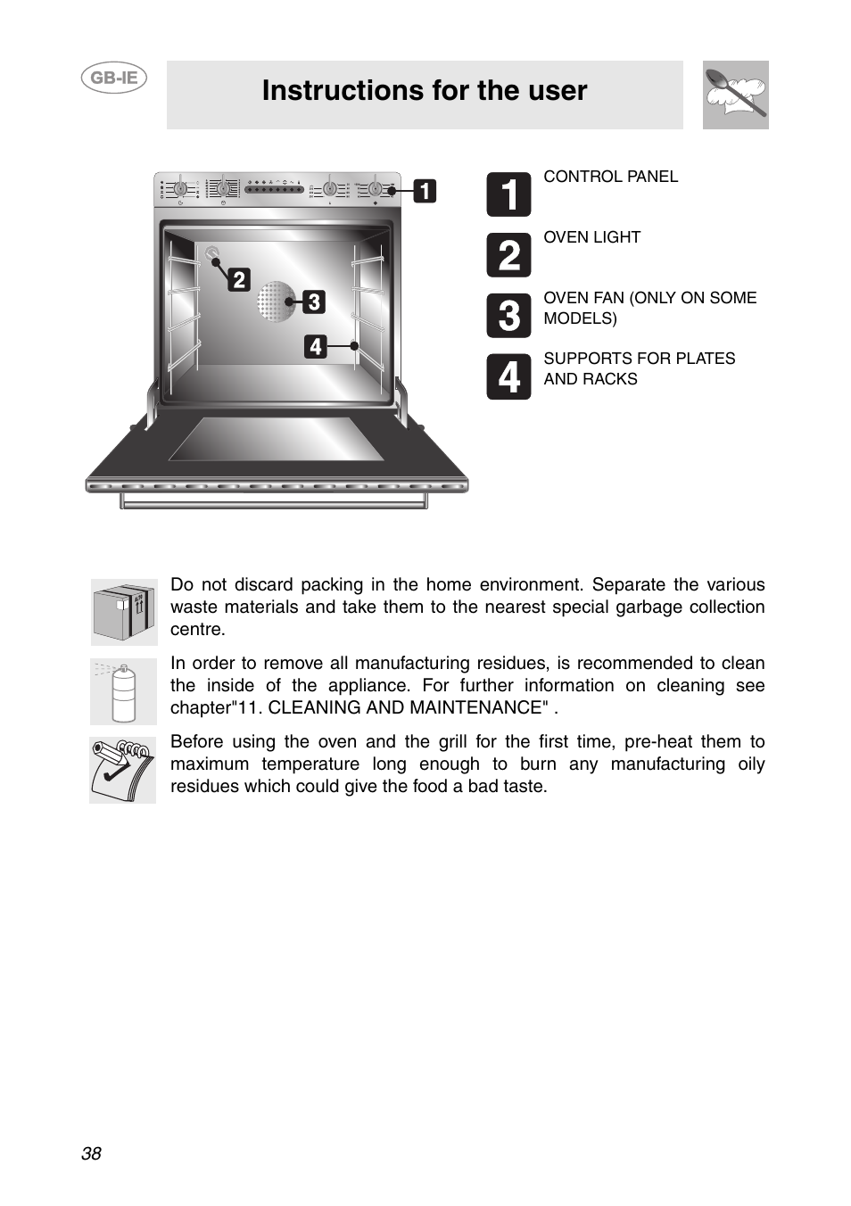Get to know your oven, Before installation, Instructions for the user | Get to know your oven 5. before installation | Smeg S200EB/1 User Manual | Page 5 / 31