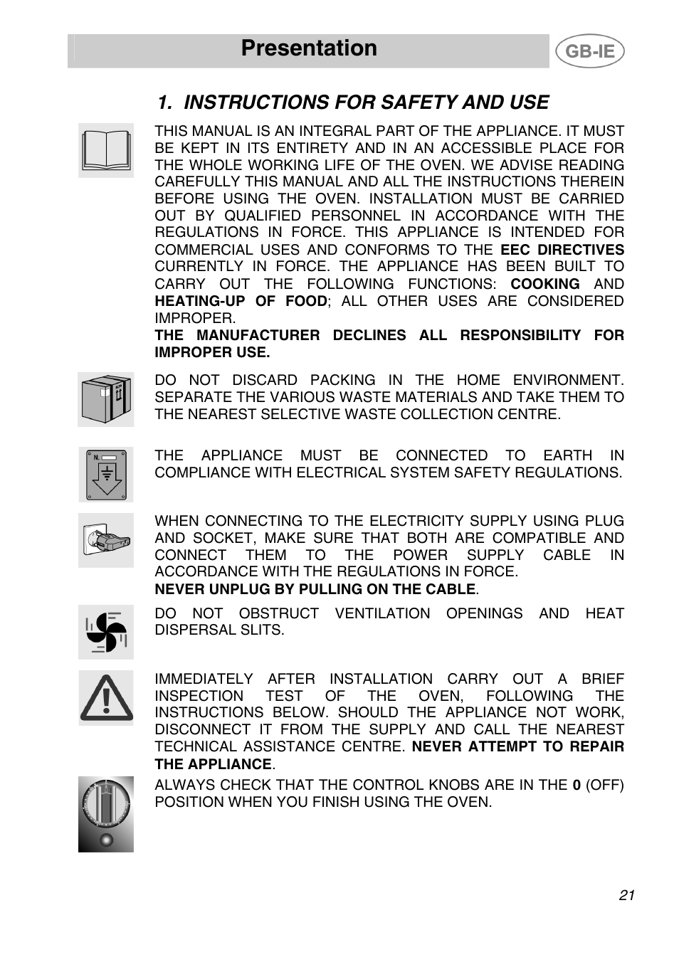 Instructions for safety and use, Presentation | Smeg ALFA41AM User Manual | Page 2 / 19