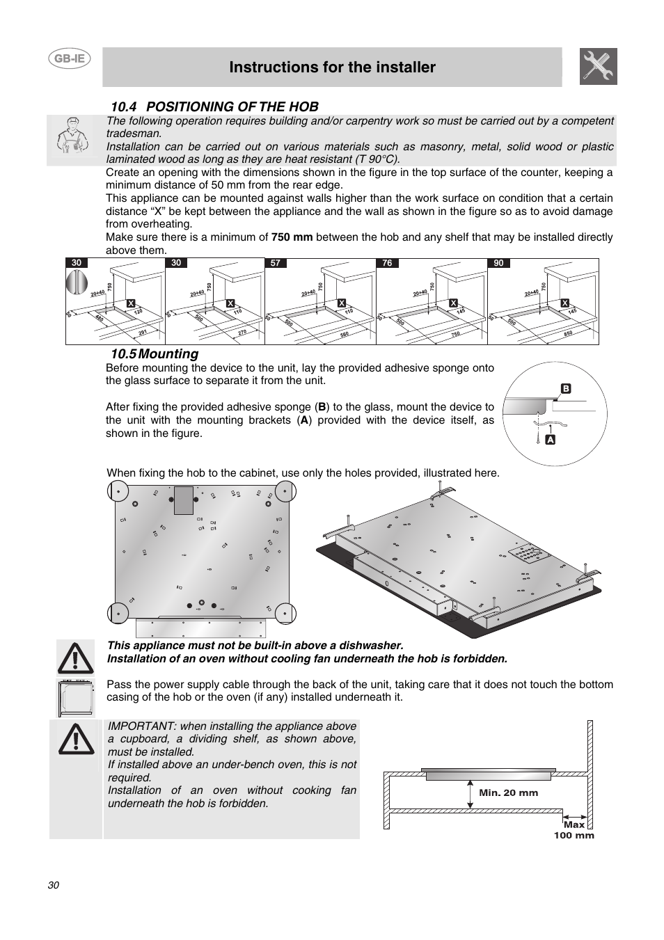 4 positioning of the hob, 5 mounting, Instructions for the installer | Smeg SE2641CX User Manual | Page 14 / 14
