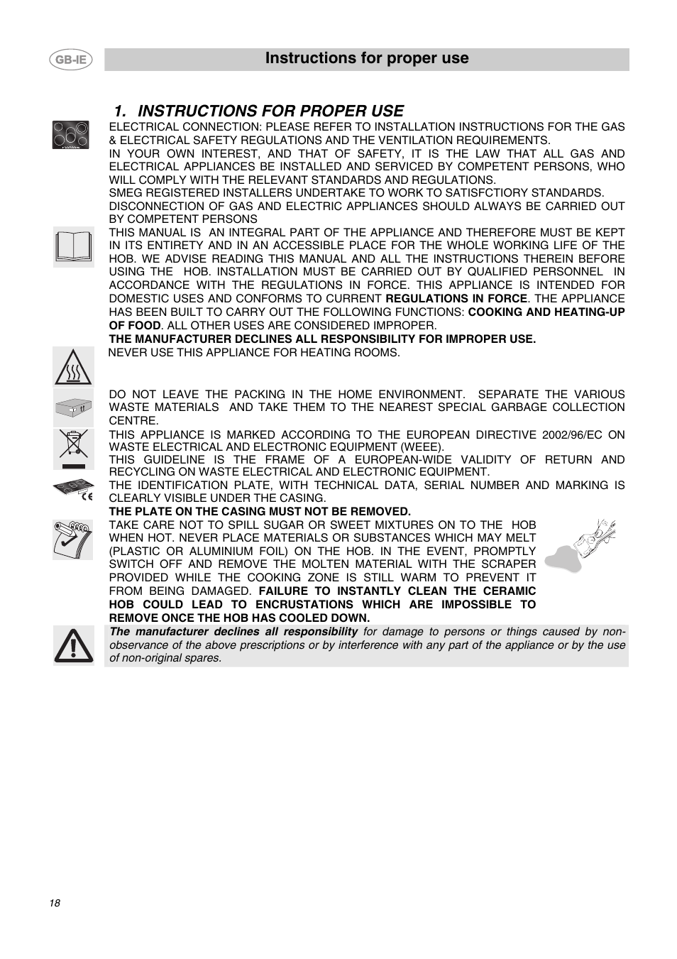 Instructions for proper use | Smeg SE2641CX User Manual | Page 2 / 14
