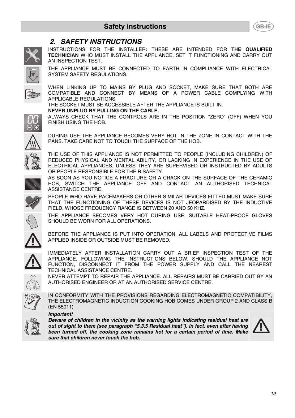 Safety instructions | Smeg SE2631ID1 User Manual | Page 3 / 14