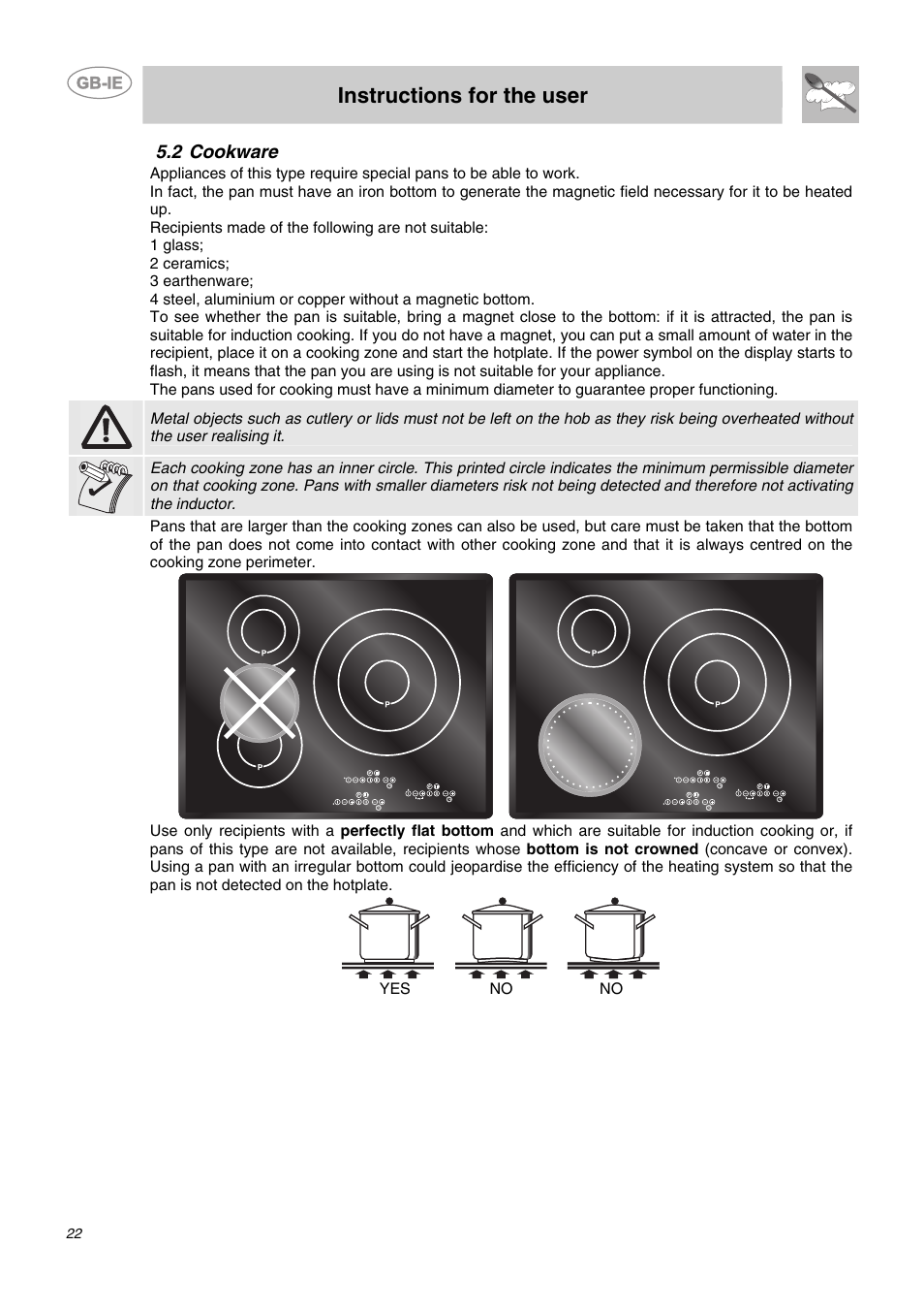2 cookware, Instructions for the user | Smeg SE2631ID1 User Manual | Page 6 / 14