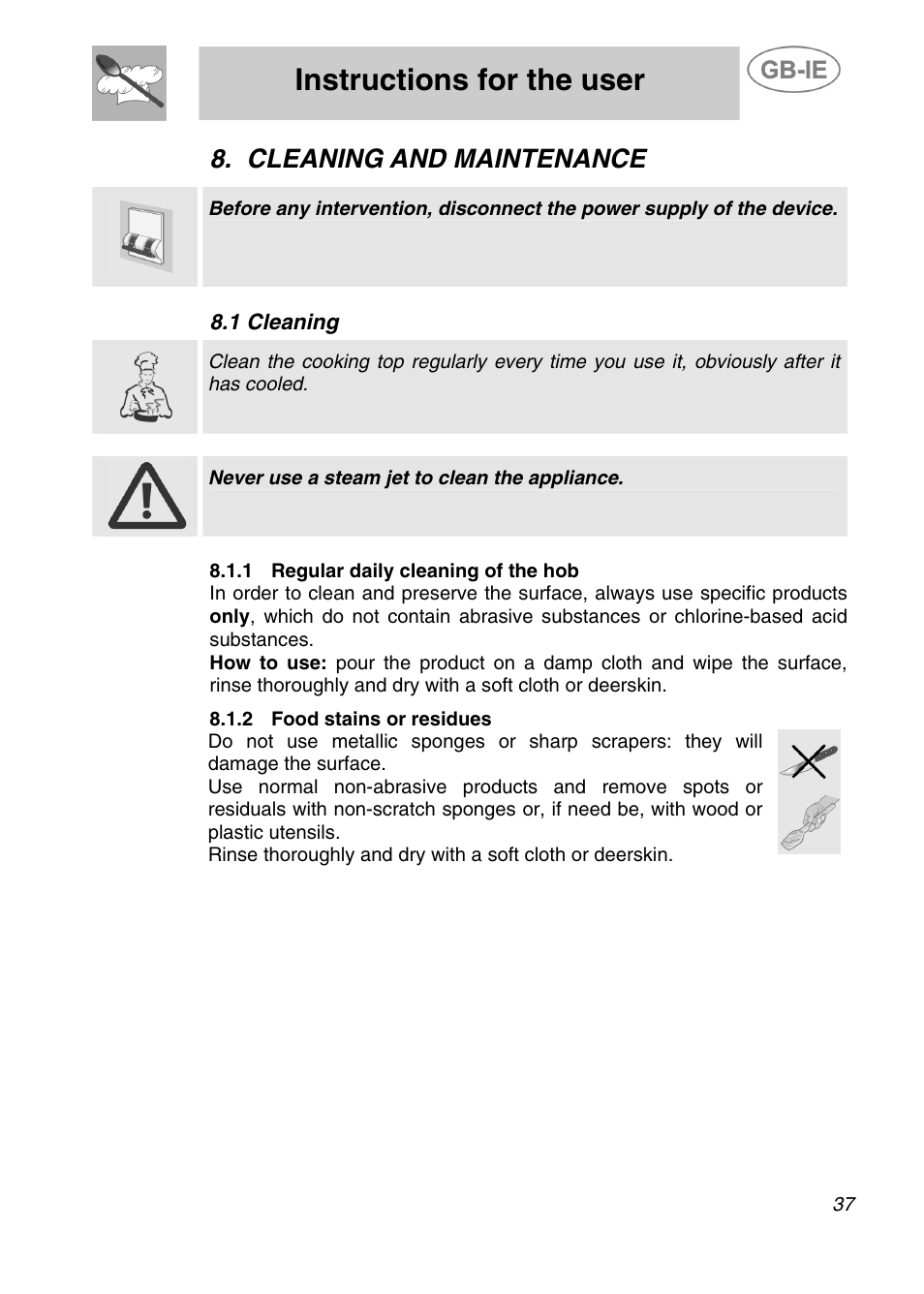 Instructions for the user, Cleaning and maintenance, 1 cleaning | Smeg SDR60XG User Manual | Page 17 / 18
