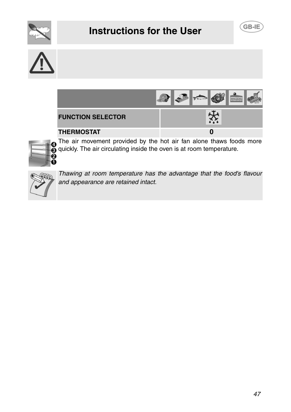 6 thawing, Instructions for the user | Smeg F166-5 User Manual | Page 17 / 28