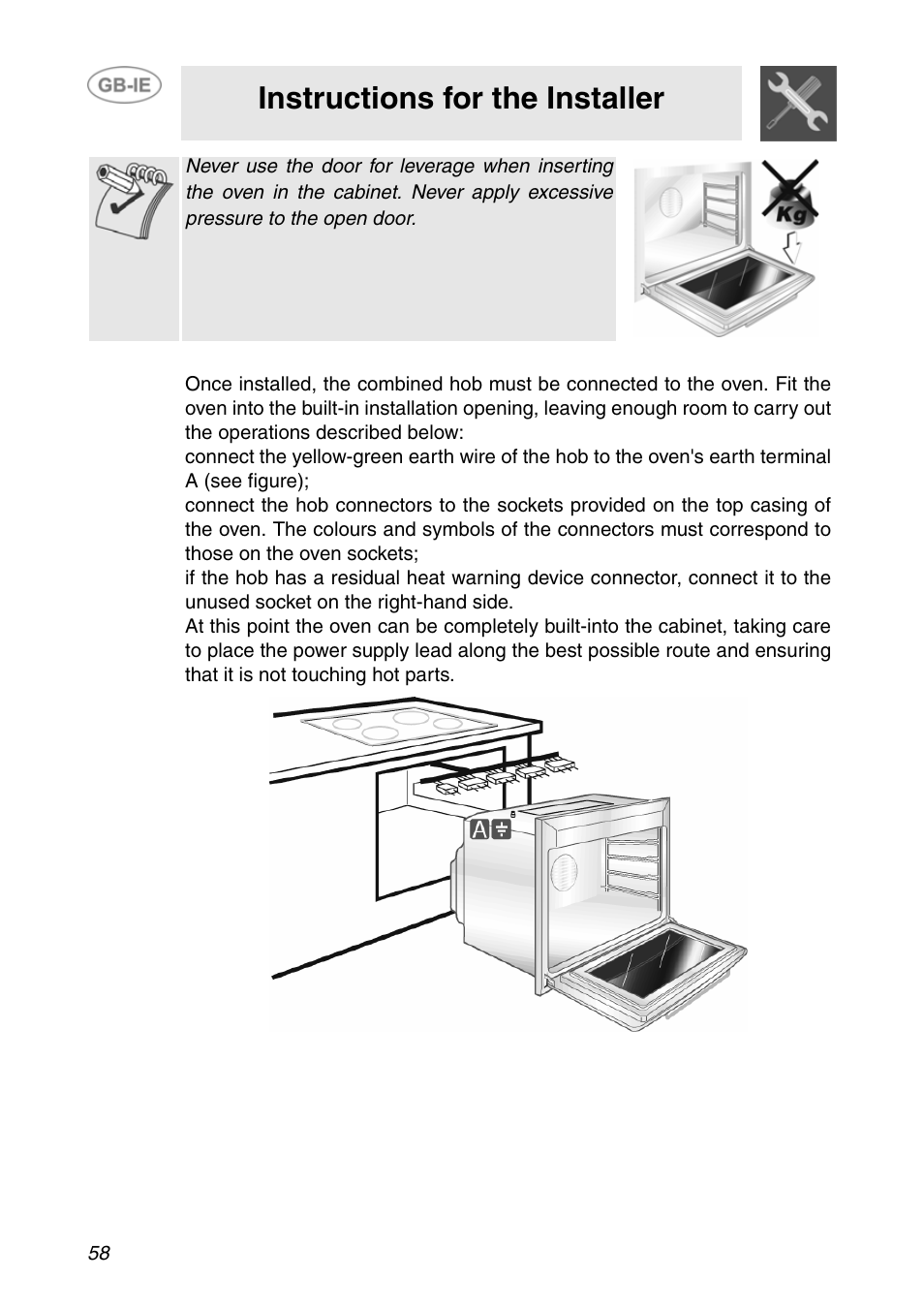 3 hob-oven connection, Instructions for the installer | Smeg F166-5 User Manual | Page 28 / 28