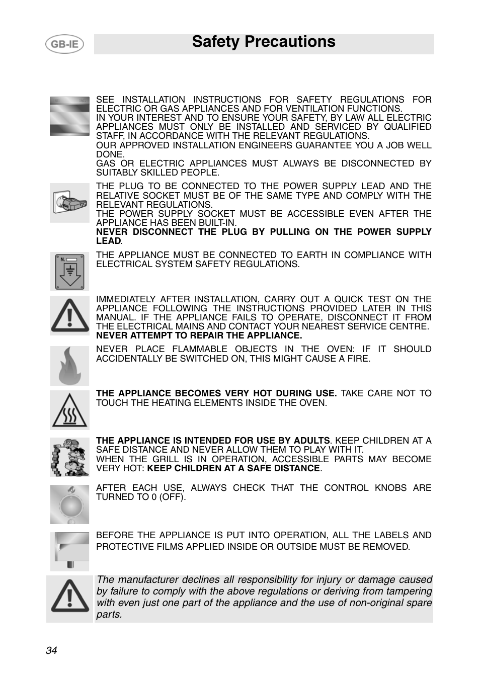 Safety precautions | Smeg F166-5 User Manual | Page 4 / 28