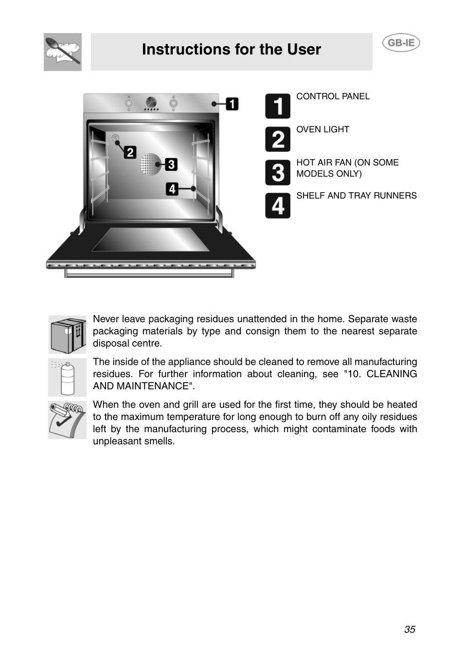 Get to know your oven, Before installation, Instructions for the user | Get to know your oven 5. before installation | Smeg F166-5 User Manual | Page 5 / 28