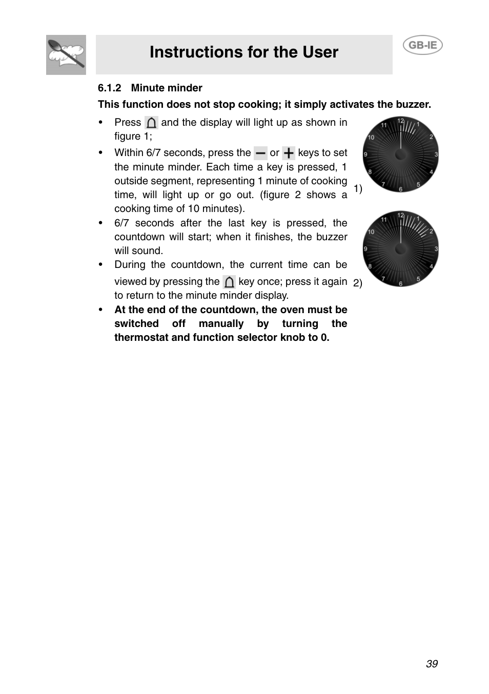 2 minute minder, Instructions for the user | Smeg F166-5 User Manual | Page 9 / 28