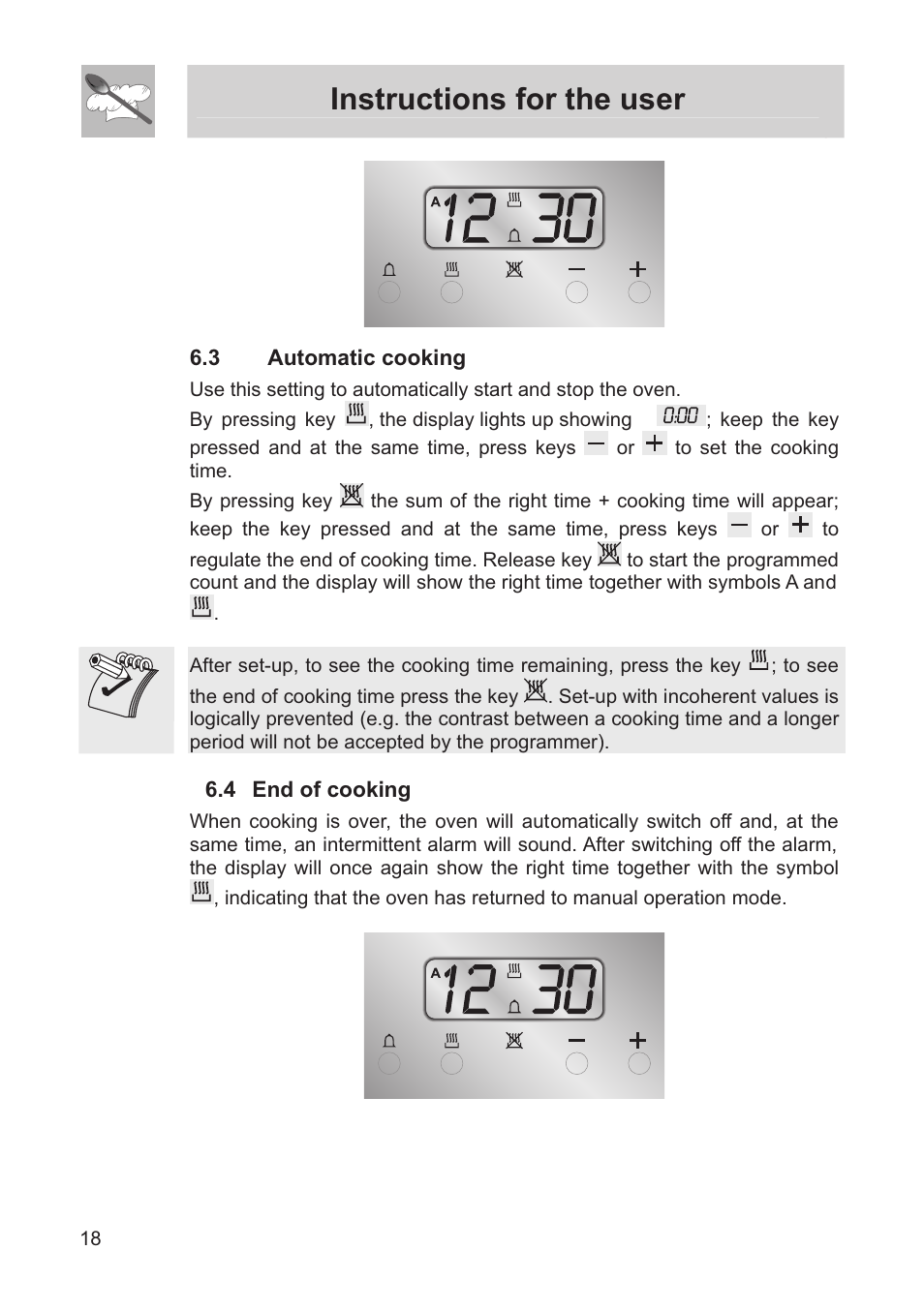 Instructions for the user, 3 automatic cooking, 4 end of cooking | Smeg FS60XNG User Manual | Page 16 / 36