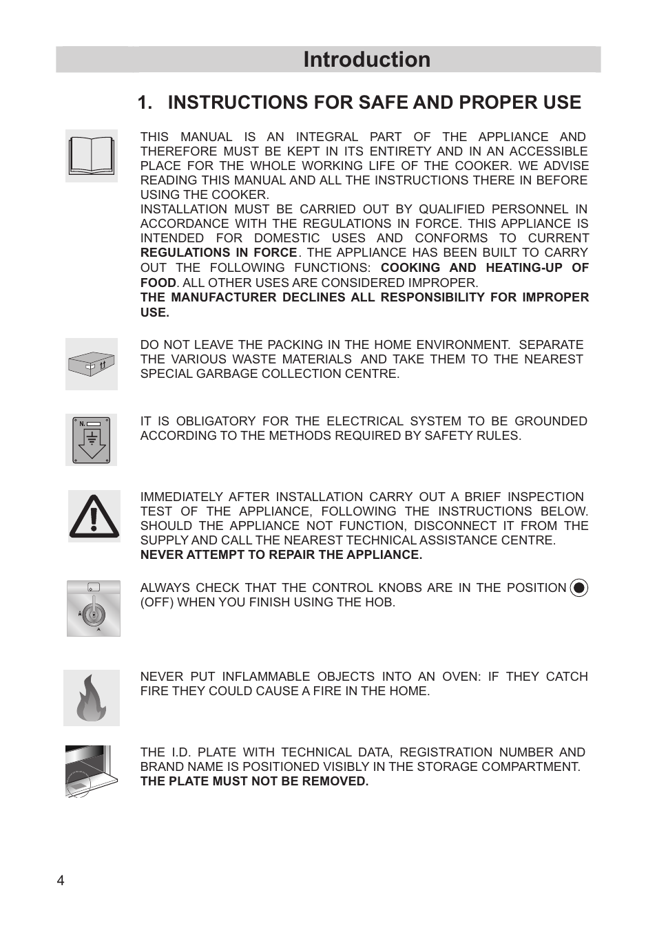 Introduction, Instructions for safe and proper use | Smeg FS60XNG User Manual | Page 2 / 36