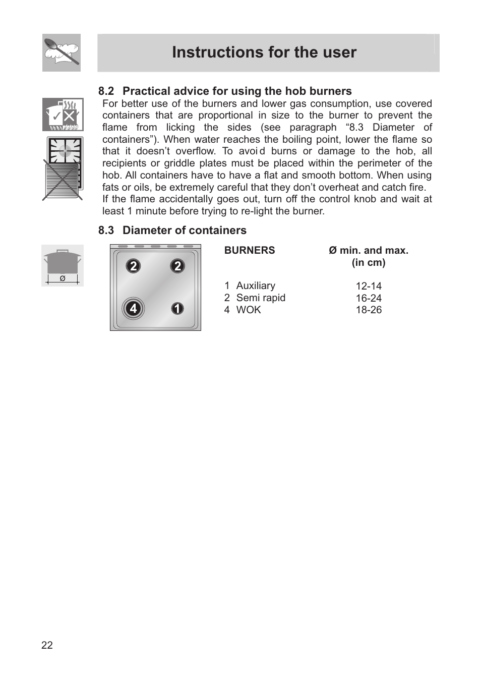 Instructions for the user | Smeg FS60XNG User Manual | Page 20 / 36