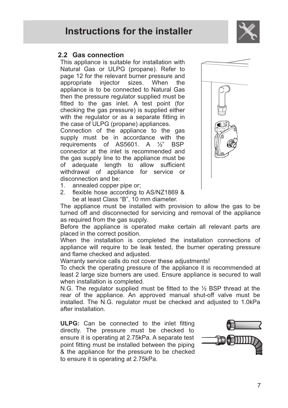 Instructions for the installer | Smeg FS60XNG User Manual | Page 5 / 36