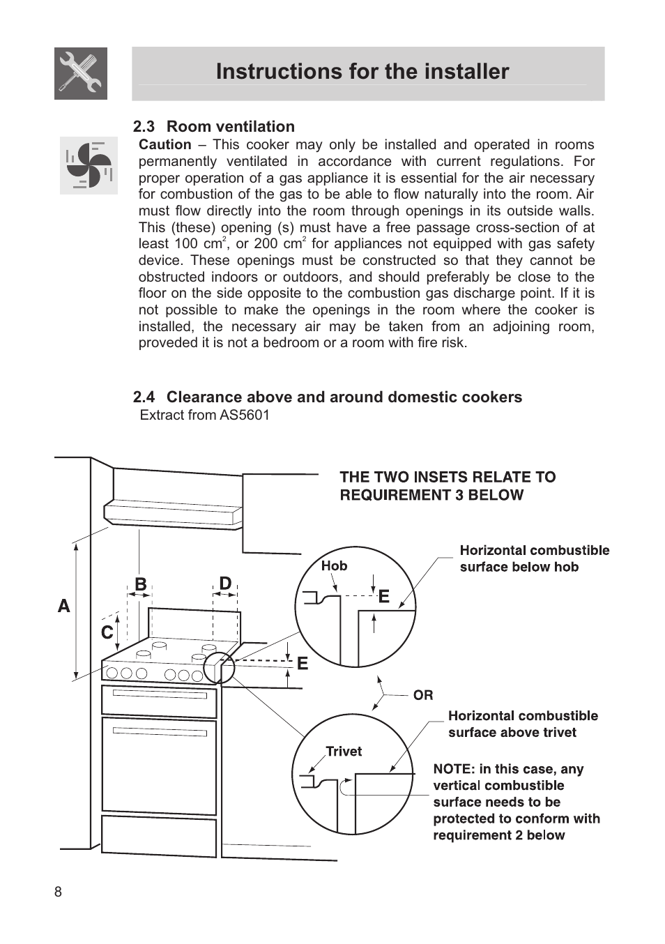 Instructions for the installer | Smeg FS60XNG User Manual | Page 6 / 36