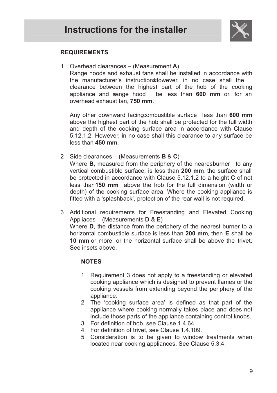 Instructions for the installer | Smeg FS60XNG User Manual | Page 7 / 36