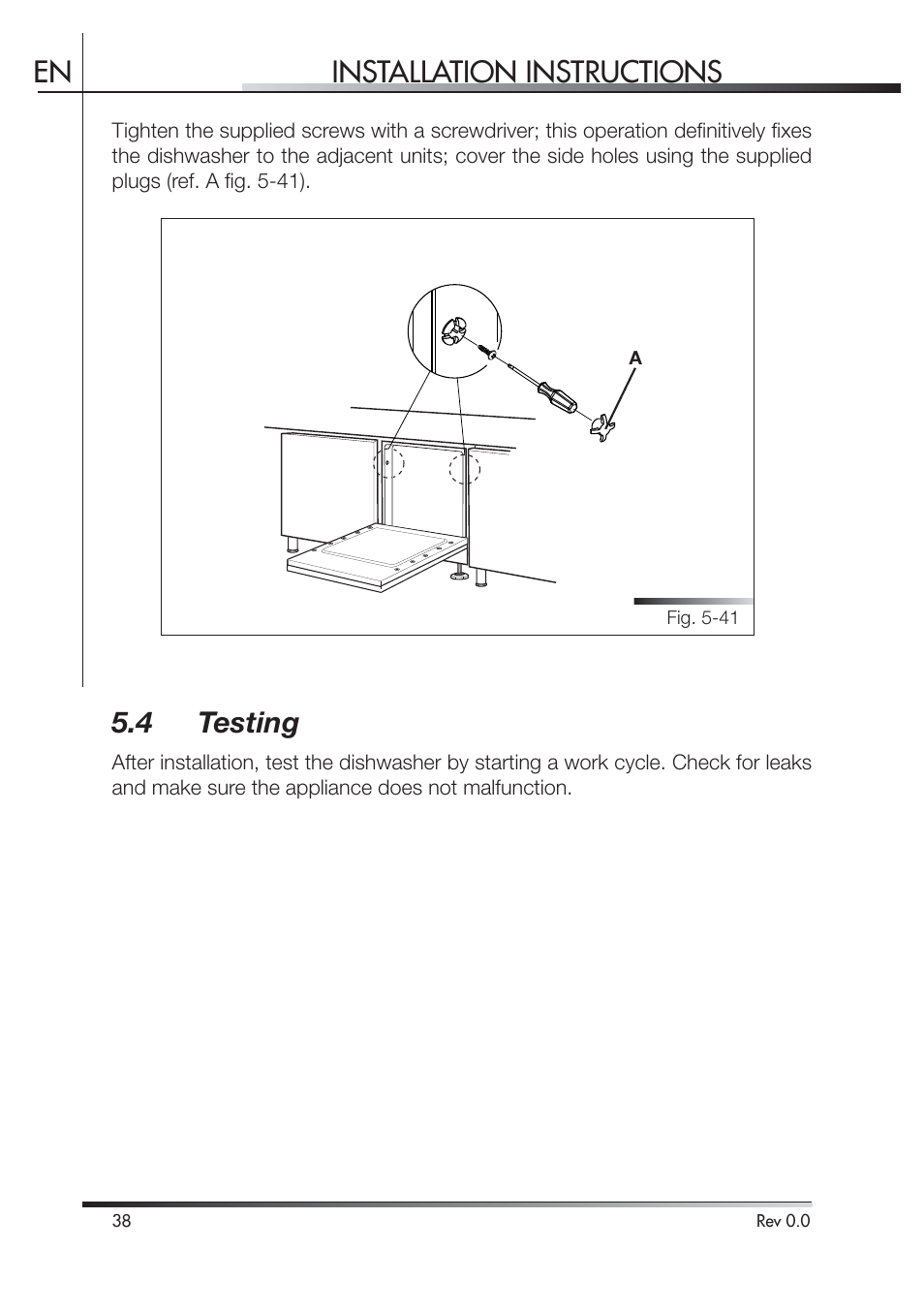 Installation instructions en, 4 testing | Smeg PLA8743X User Manual | Page 101 / 102