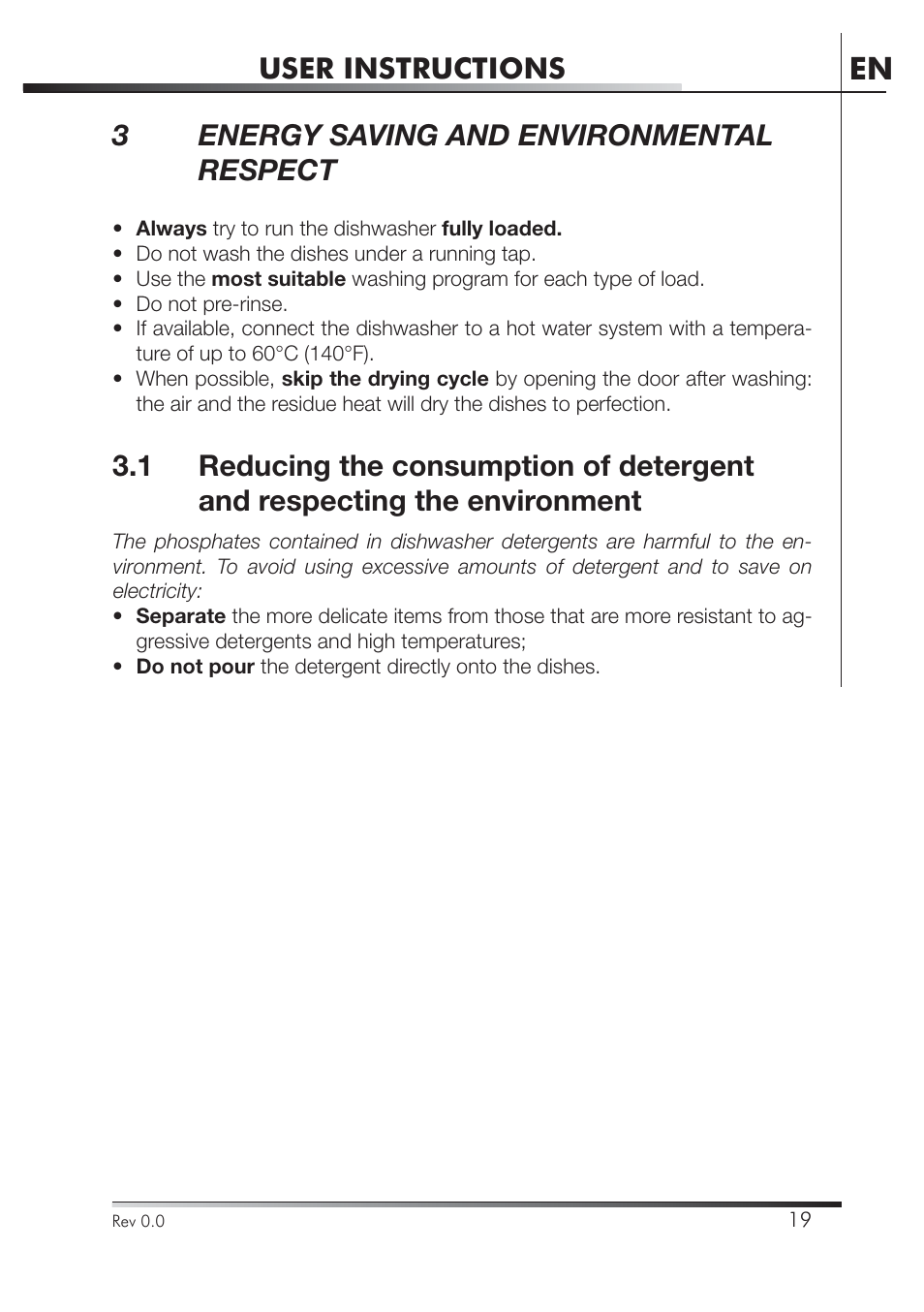 User instructions, 3energy saving and environmental respect | Smeg PLA8743X User Manual | Page 20 / 102