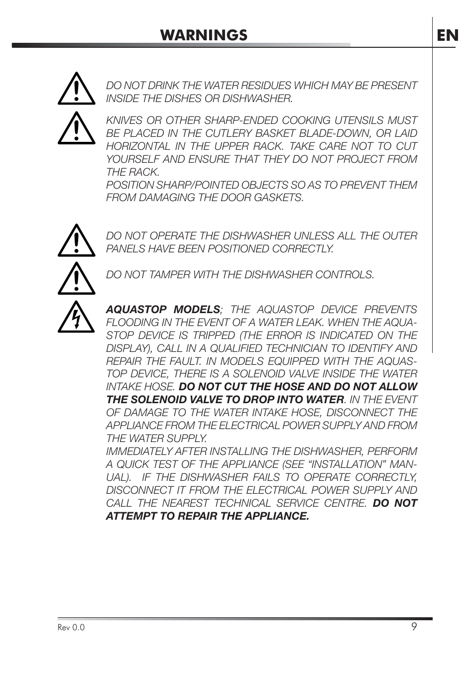 Warnings | Smeg PLA8743X User Manual | Page 31 / 102