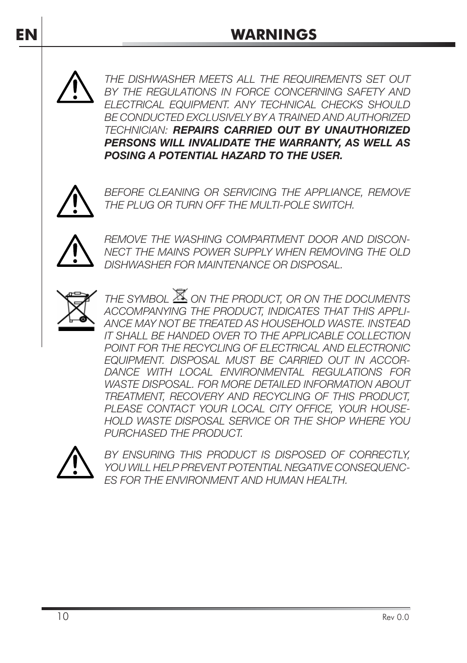 Warnings | Smeg PLA8743X User Manual | Page 32 / 102