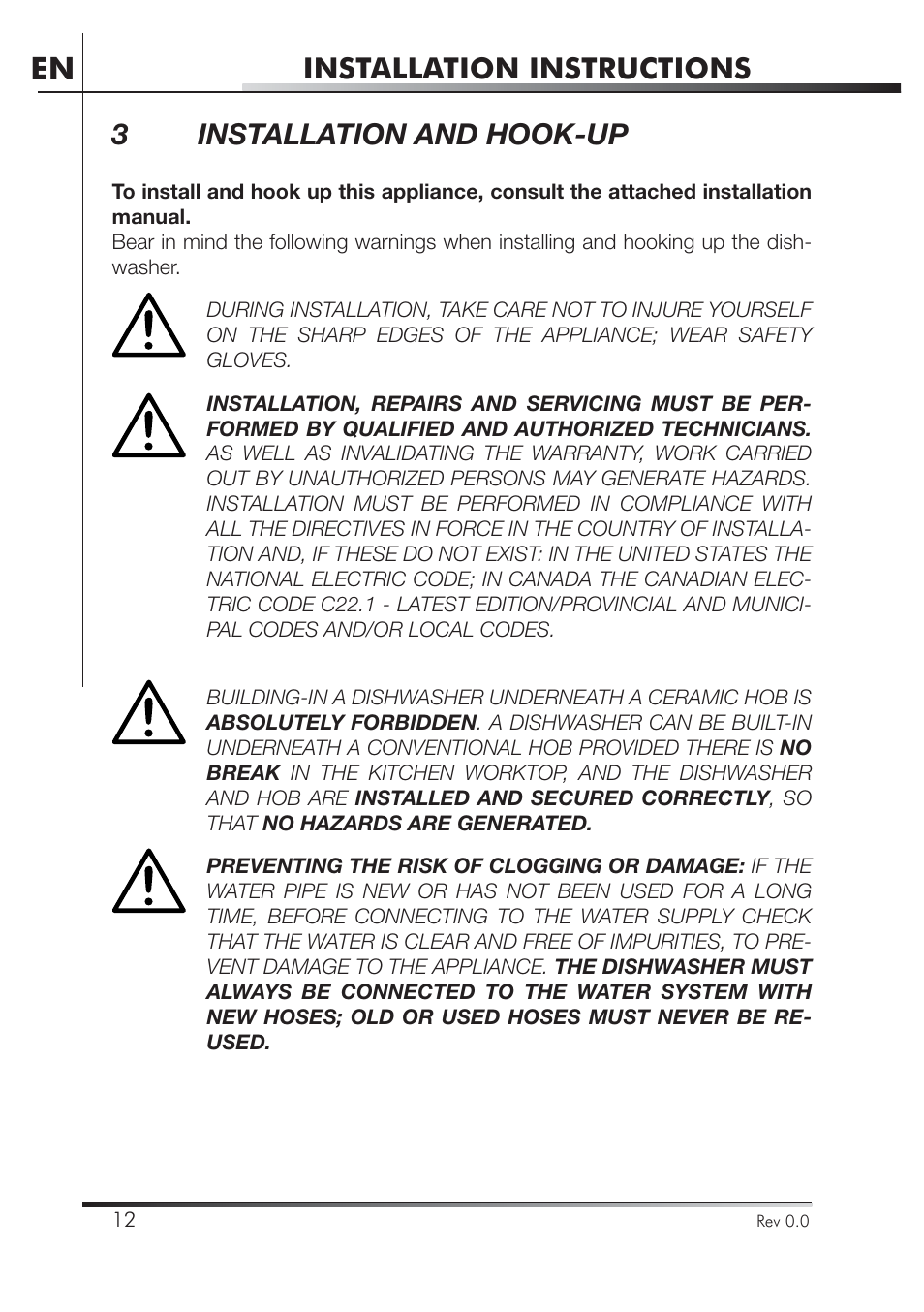 Installation instructions, 3installation and hook-up | Smeg PLA8743X User Manual | Page 34 / 102