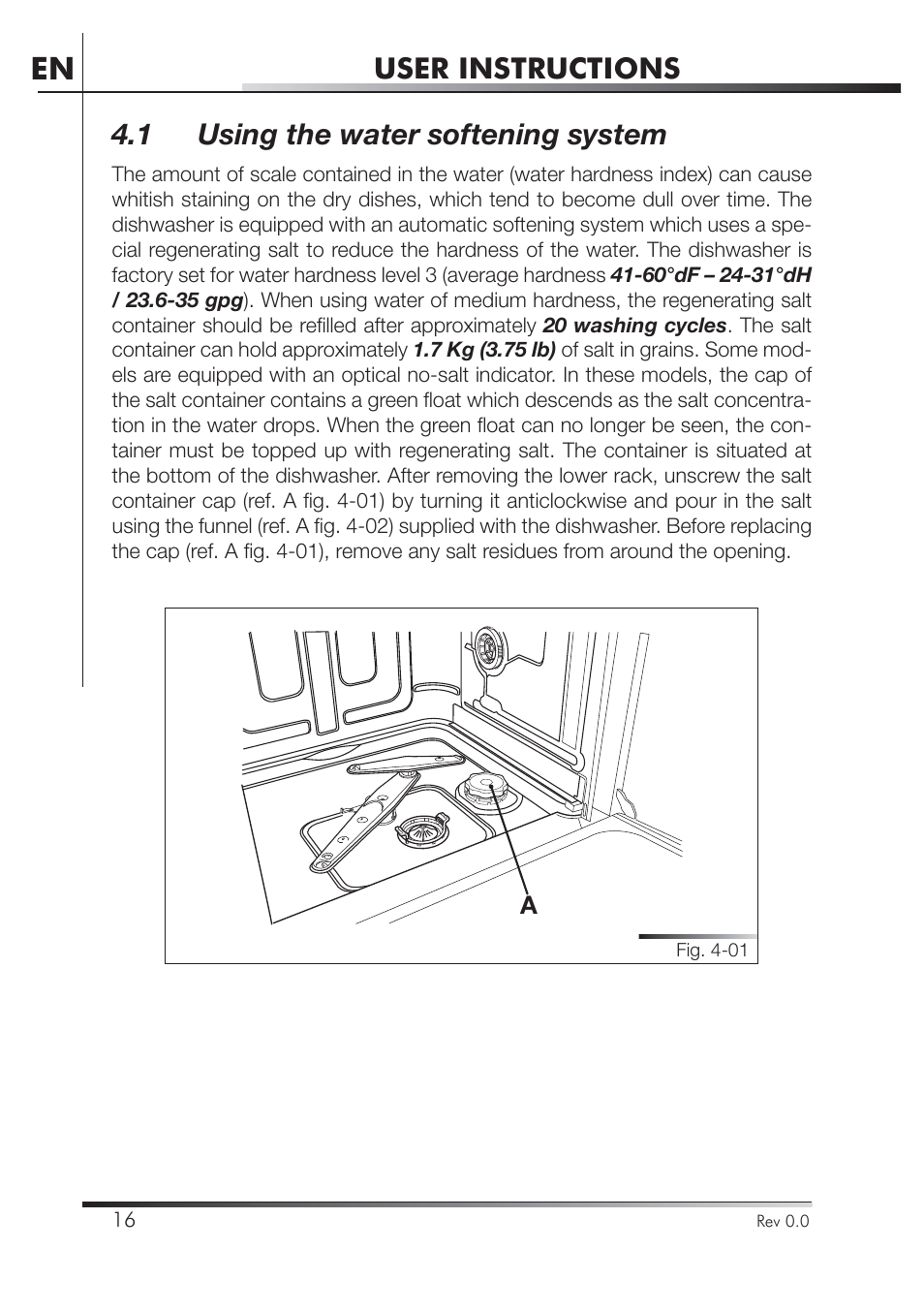 User instructions, 1 using the water softening system | Smeg PLA8743X User Manual | Page 38 / 102