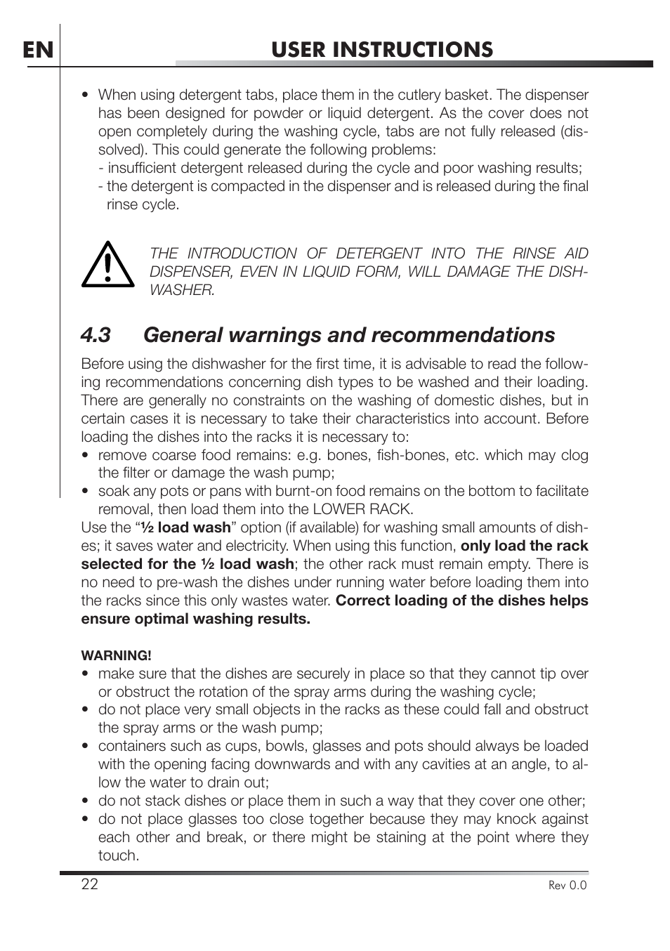 User instructions, 3 general warnings and recommendations | Smeg PLA8743X User Manual | Page 44 / 102