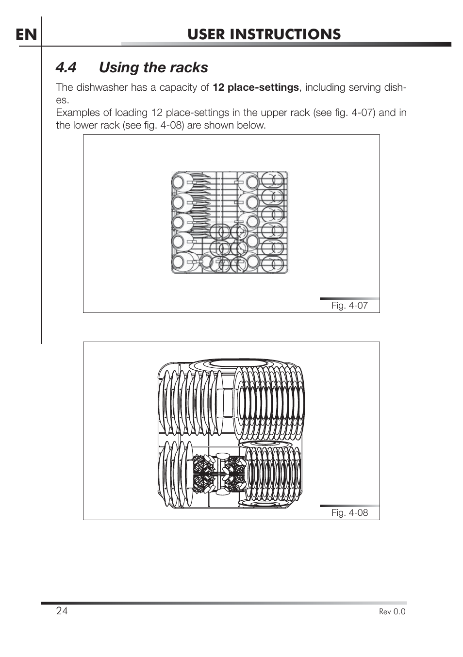 User instructions, 4 using the racks | Smeg PLA8743X User Manual | Page 46 / 102