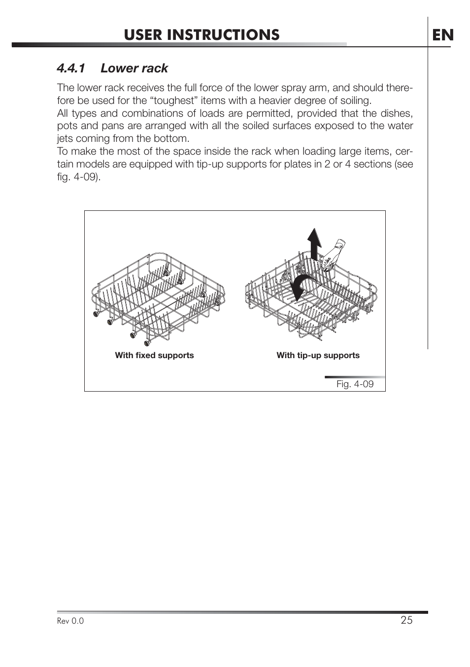 User instructions, 1 lower rack | Smeg PLA8743X User Manual | Page 47 / 102