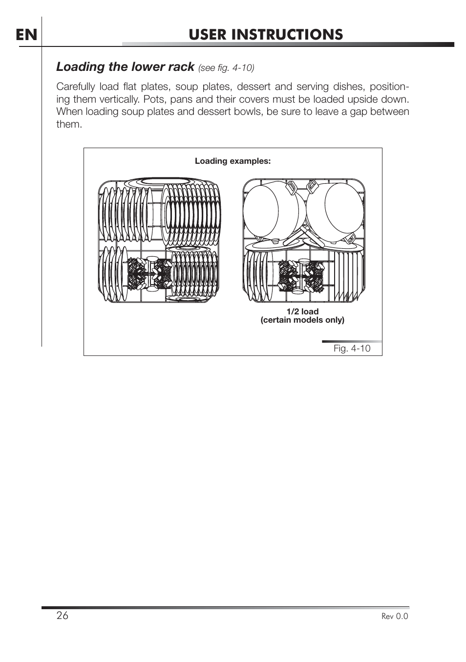 User instructions, Loading the lower rack | Smeg PLA8743X User Manual | Page 48 / 102