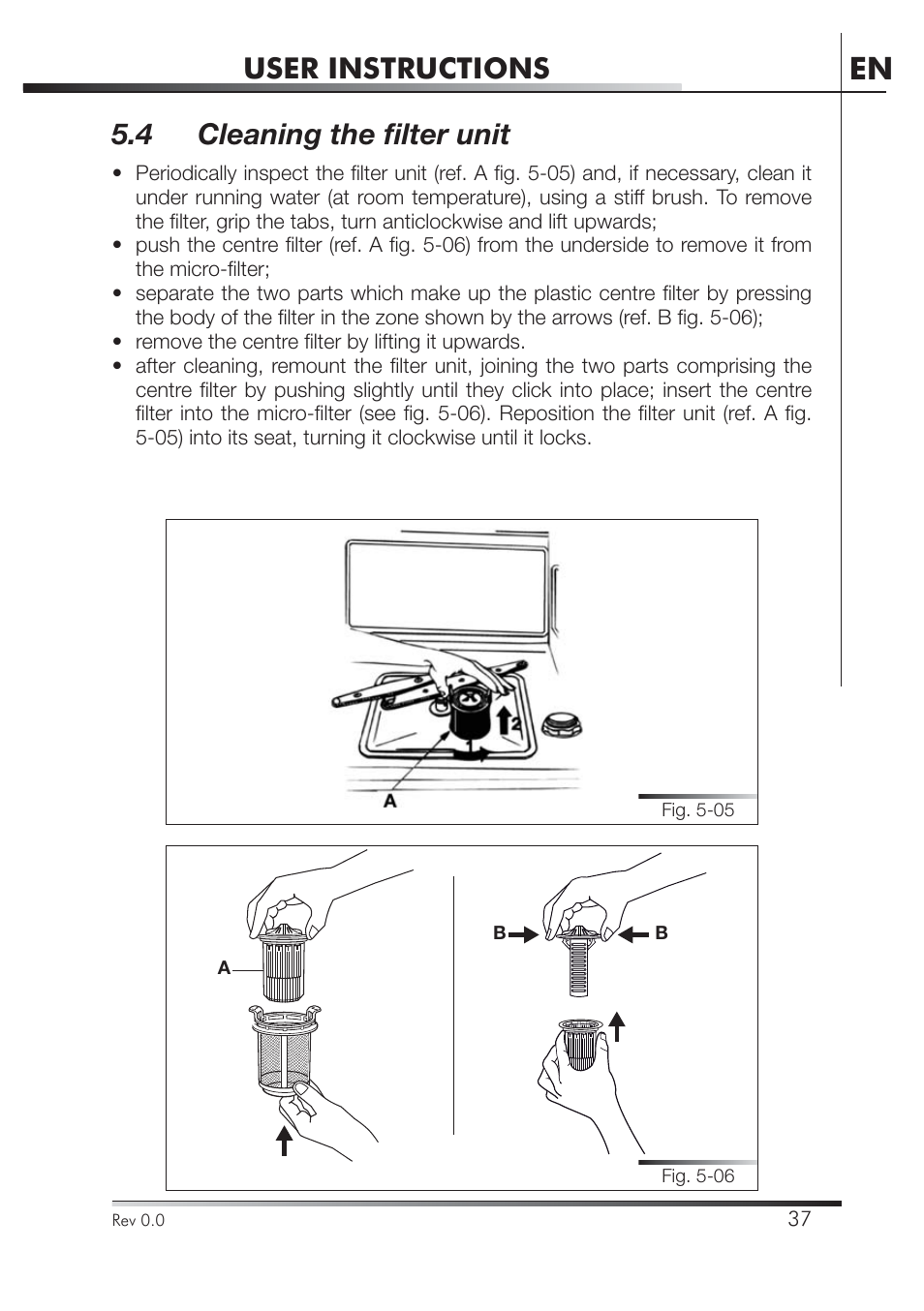 User instructions, 4 cleaning the fi lter unit | Smeg PLA8743X User Manual | Page 59 / 102
