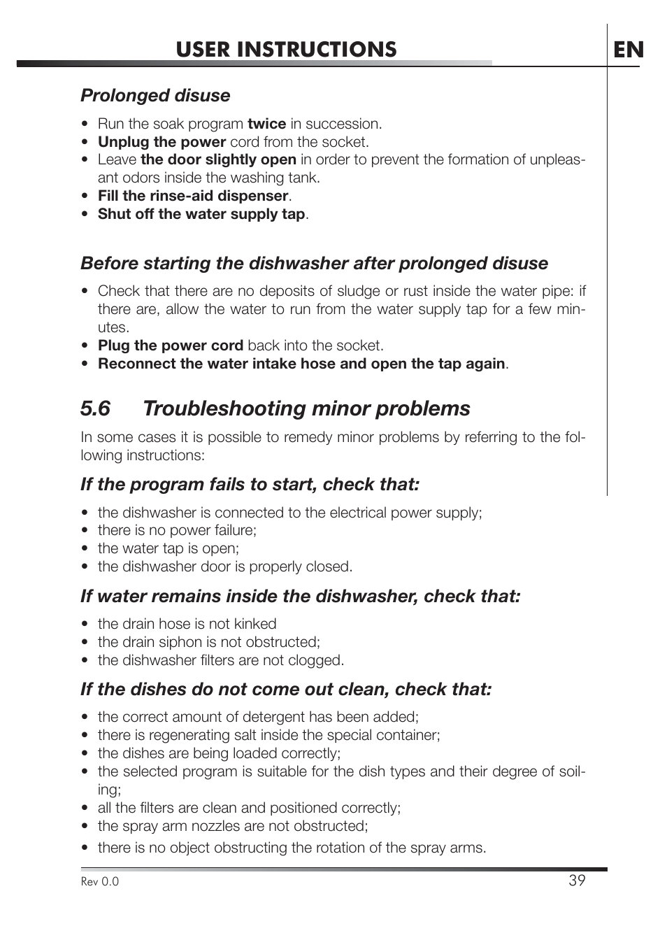 User instructions, 6 troubleshooting minor problems | Smeg PLA8743X User Manual | Page 61 / 102