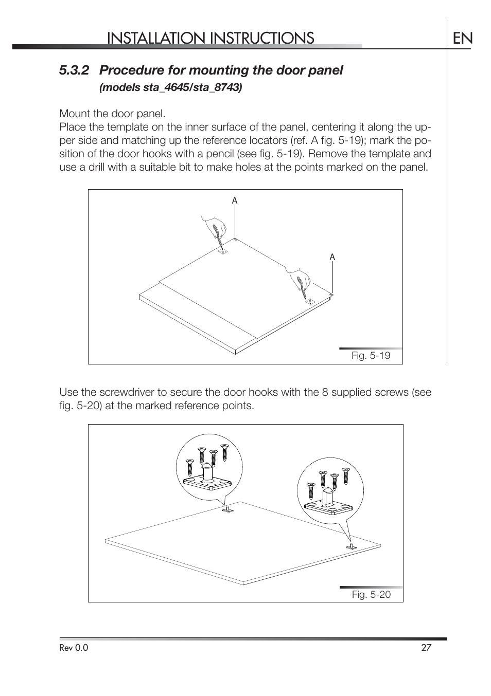 Installation instructions en, 2 procedure for mounting the door panel | Smeg PLA8743X User Manual | Page 90 / 102