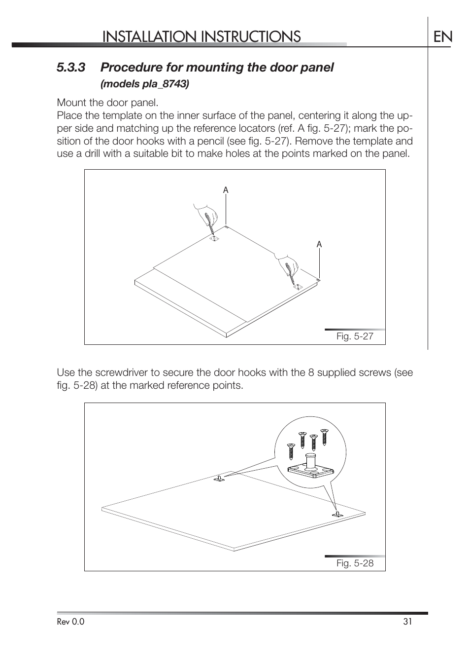 Installation instructions en, 3 procedure for mounting the door panel | Smeg PLA8743X User Manual | Page 94 / 102