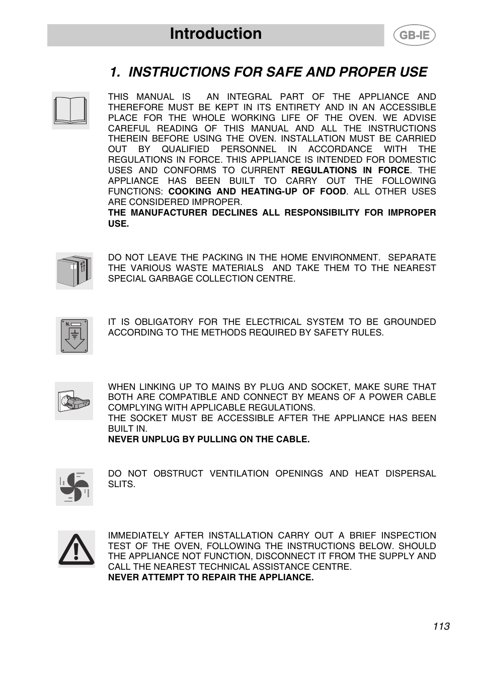 Instructions for safe and proper use, Introduction | Smeg KE250X User Manual | Page 2 / 27