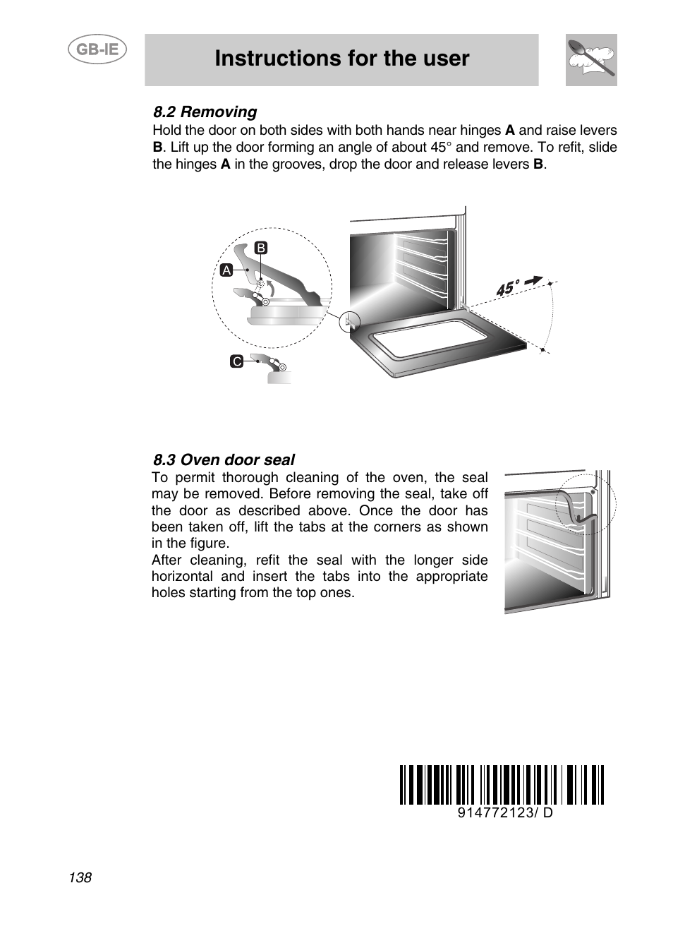 2 removing, 3 oven door seal, Instructions for the user | Smeg KE250X User Manual | Page 27 / 27