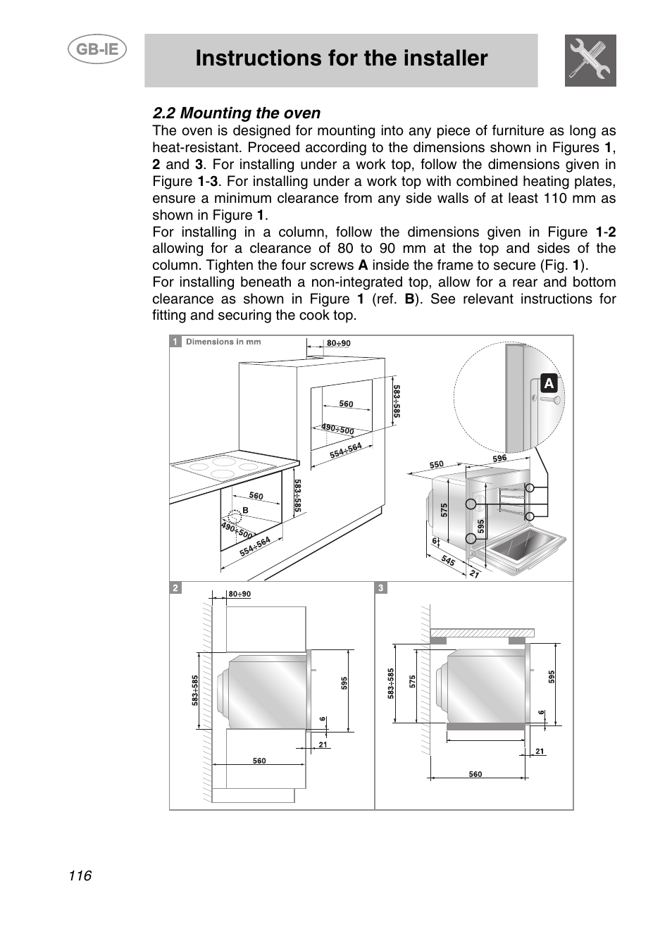 2 mounting the oven, Instructions for the installer | Smeg KE250X User Manual | Page 5 / 27