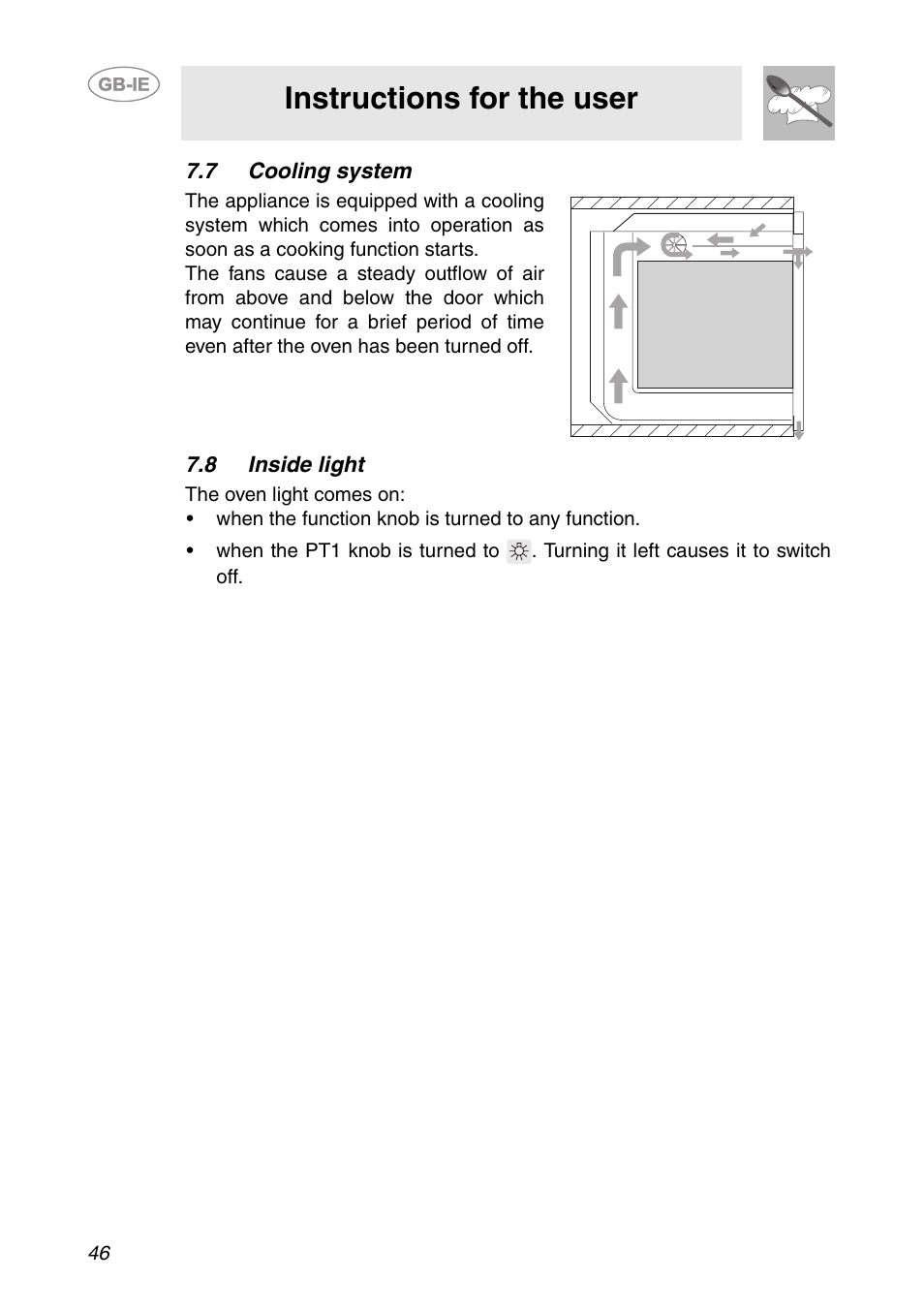 7 cooling system, 8 inside light, Instructions for the user | Smeg FC66B User Manual | Page 14 / 30